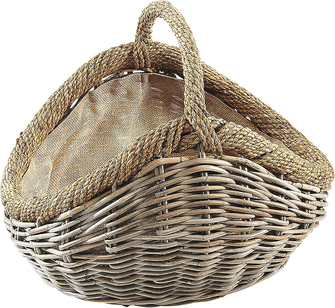 Kobolo Kaminholzkorb Holztrage Holzkorb für Kaminholz -Rattan- mit abnehmbarem Stoff aus Jute