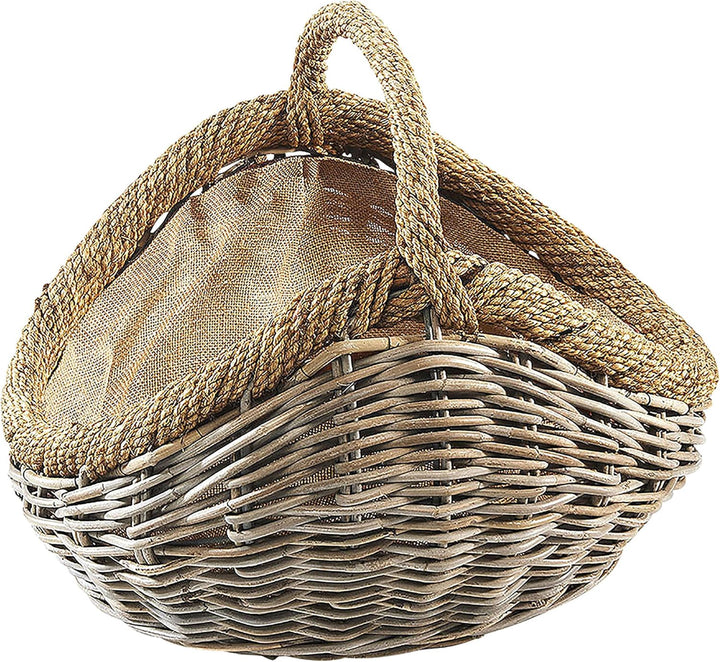 Kobolo Kaminholzkorb Holztrage Holzkorb für Kaminholz -Rattan- mit abnehmbarem Stoff aus Jute