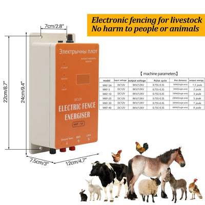 Svauoumu Elektrischer Weidezaun,WeidezaungeräT 230 Volt, 8000 Volt/12000 Volt Schwache Hochspannung,