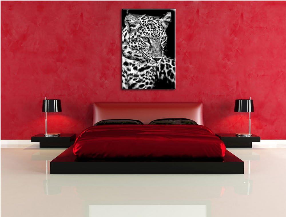 Pixxprint Leopard mit blauen Augen / 100x70cm Leinwandbild bespannt auf Holzrahmen/Wandbild Kunstdru