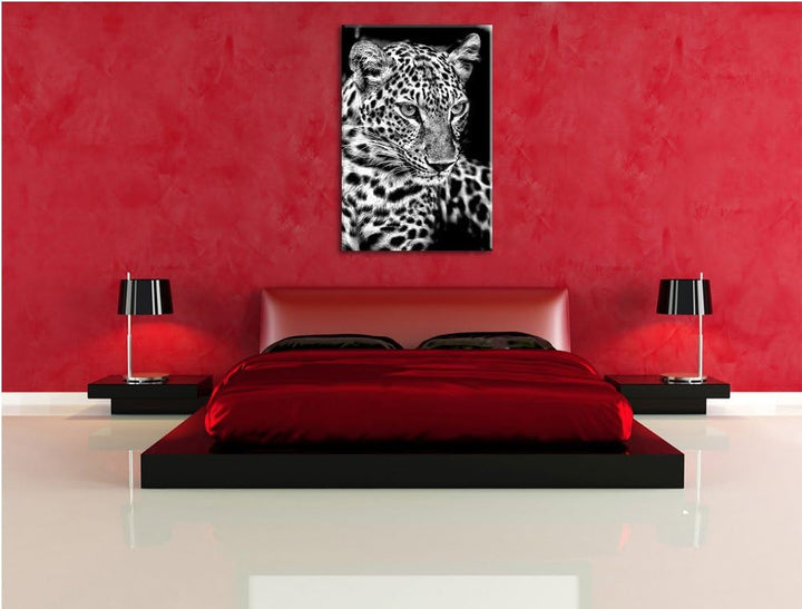 Pixxprint Leopard mit blauen Augen / 100x70cm Leinwandbild bespannt auf Holzrahmen/Wandbild Kunstdru