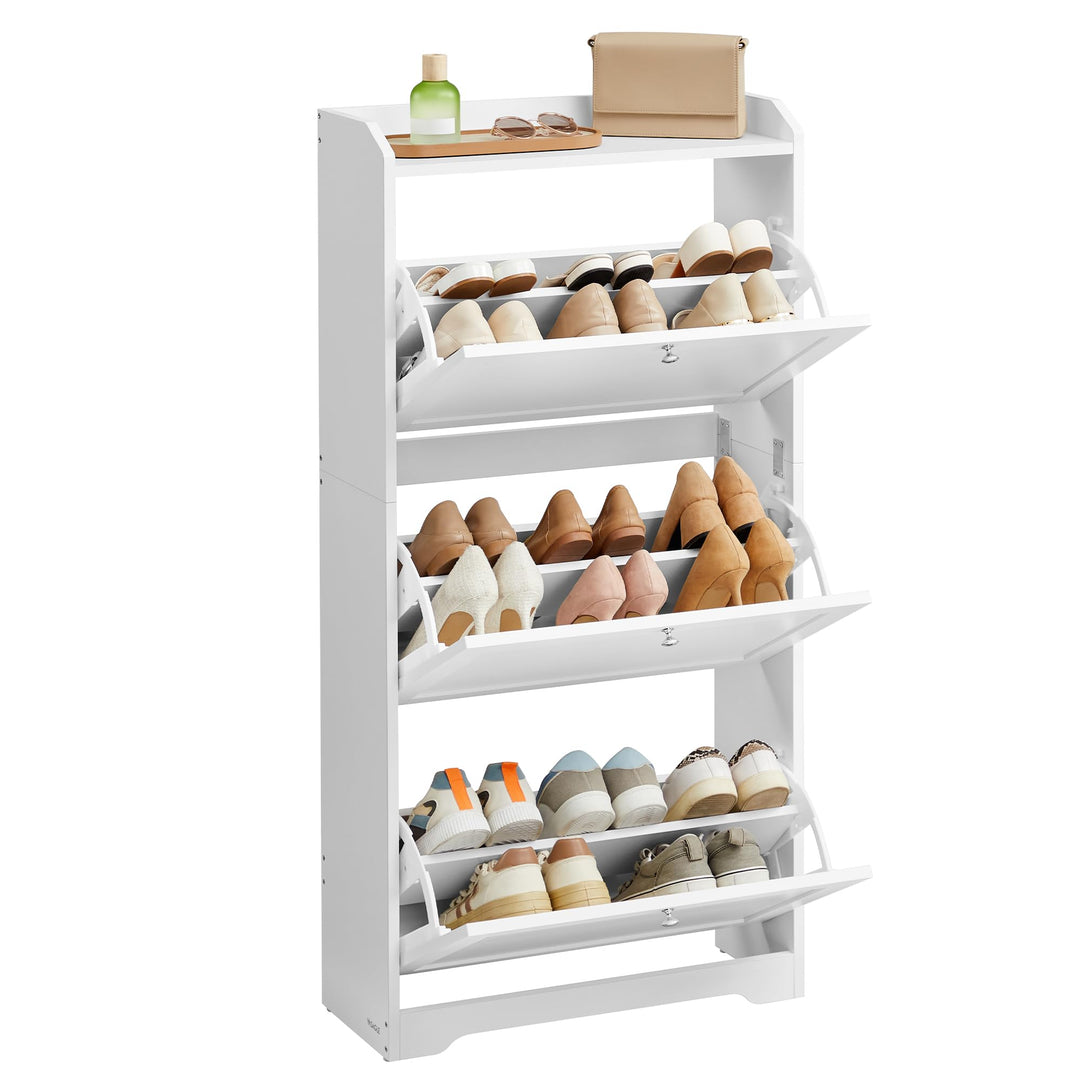 VASAGLE Schuhschrank 3 Klappen, Schuhkipper, Schuhregal, Schuhaufbewahrung, Oberplatte, Trennwand ve