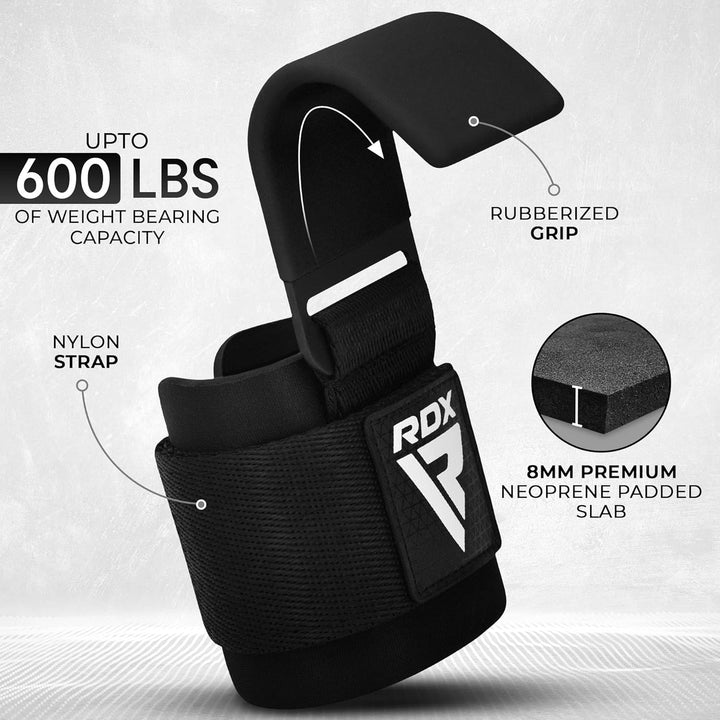 RDX Zughilfen Haken Krafttraining, 8mm Gepolstert Handgelenkschutz, Profi Bodybuilding Gewichtheben