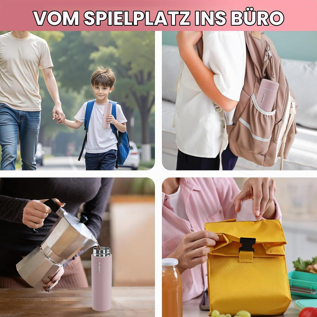 【Upgrade-Version】Exllena Mini Thermosflasche 350ml mit Edelstahl-Deckel, Trinkflasche Klein Doppelwa