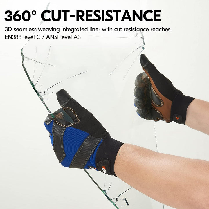 Vgo... 1 Paar schnittfeste Handschuhe, Leder-Arbeitshandschuhe, Mechanikerhandschuhe, HPPE Anti-Cut