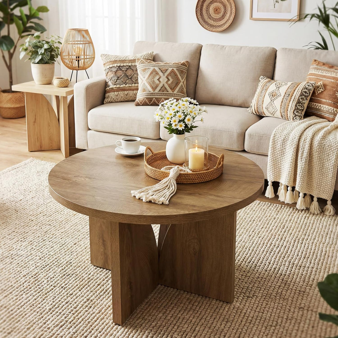 Tribesigns Runder Couchtisch, 80 cm, Moderner Holztisch in Braun, Kreis-Mitteltisch für Wohnzimmer,