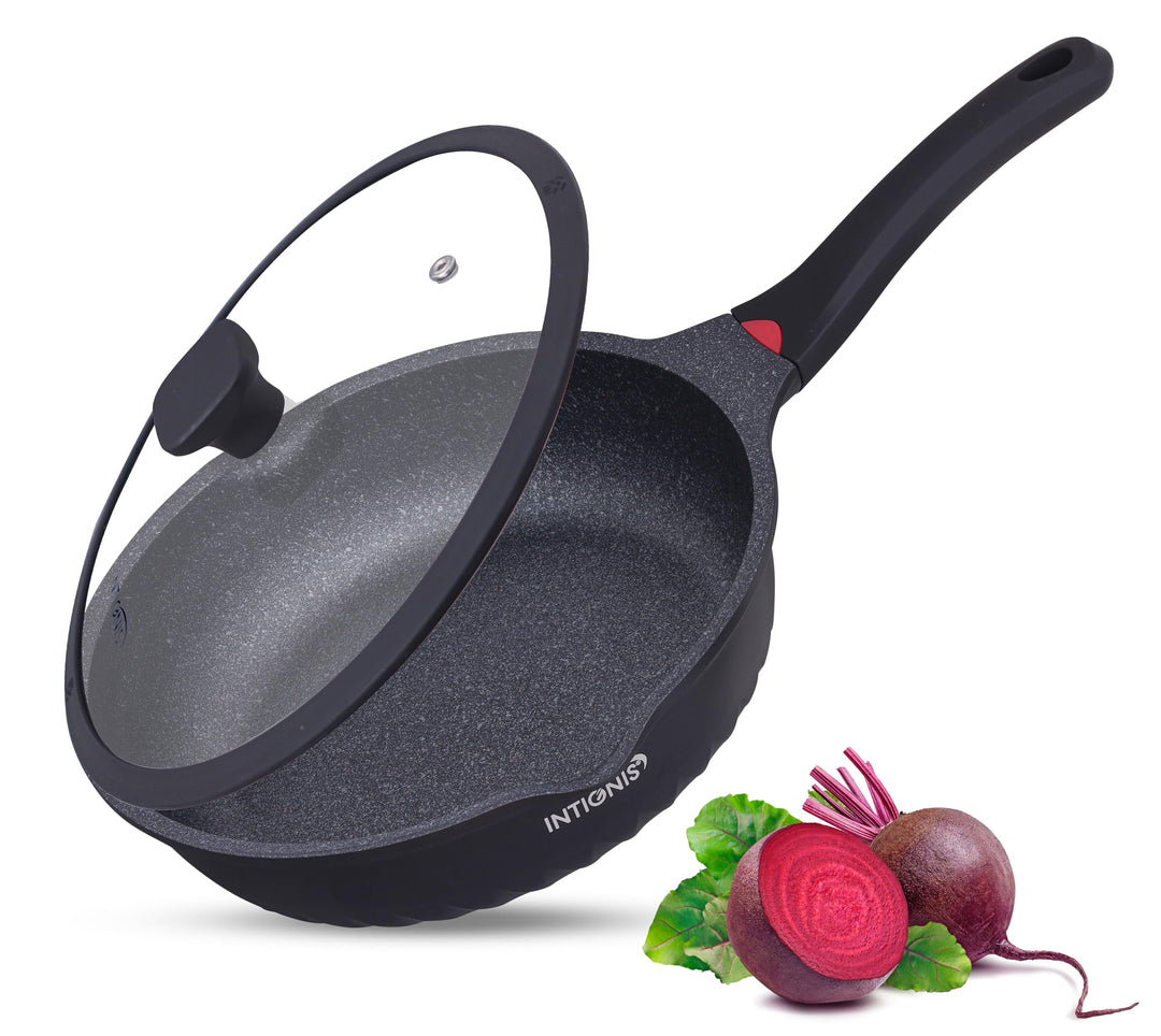 INTIGNIS Premium-Bratpfanne mit Deckel, Kratzfest, 30 cm, Extra Tief, Kompatibel mit allen Herdarten