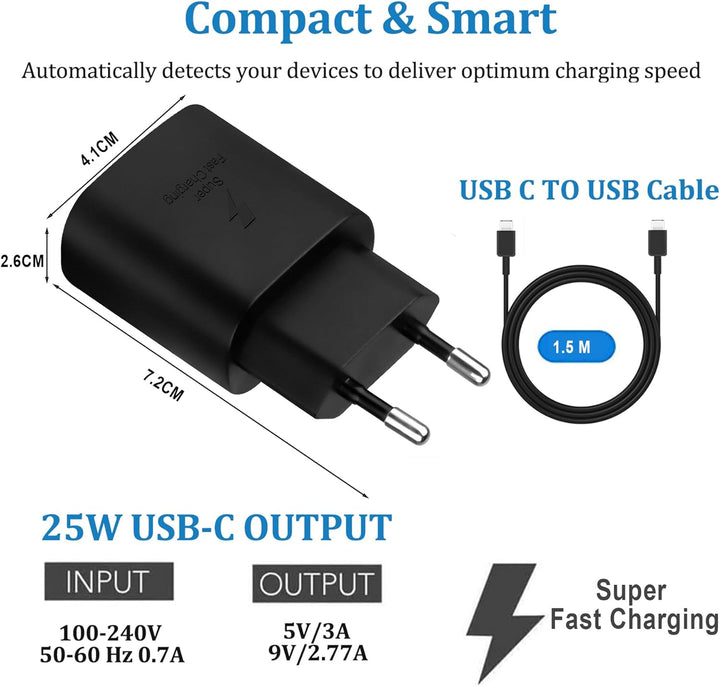 2 Pack USB C Ladegerät 25W, Schnellladegerät Super Fast Netzteil mit Ladekabel USB C Schnellladekabe