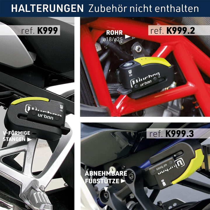 URBAN 999 Hi-Tech Bremsscheibenschloss mit Alarm 120dB ON/OFF Empfindlichkeit A+, Maximale Sicherhei