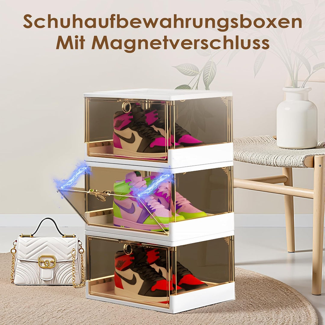 Dicker & Stabiler Klare Schuhkartons mit magnetischer Tür, 12er Pack Stapelbare Kartons für Kleiders