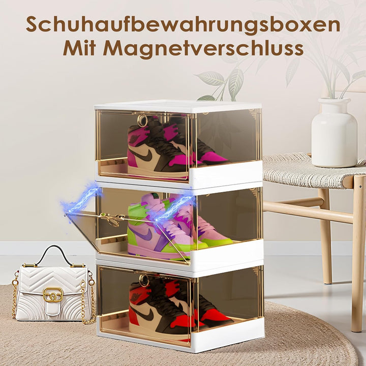 Dicker & Stabiler Klare Schuhkartons mit magnetischer Tür, 12er Pack Stapelbare Kartons für Kleiders