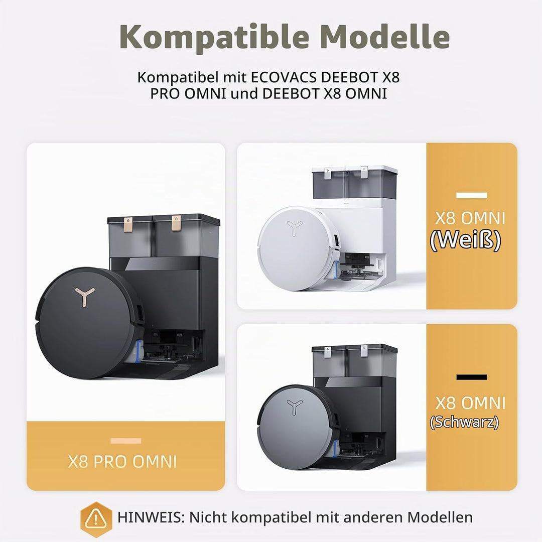 X8 Zubehör Ersatz für ECOVACS DEEBOT X8 PRO OMNI / X8 OMNI Saugroboter, 1 Hauptbürste, 4 Filter, 4 S