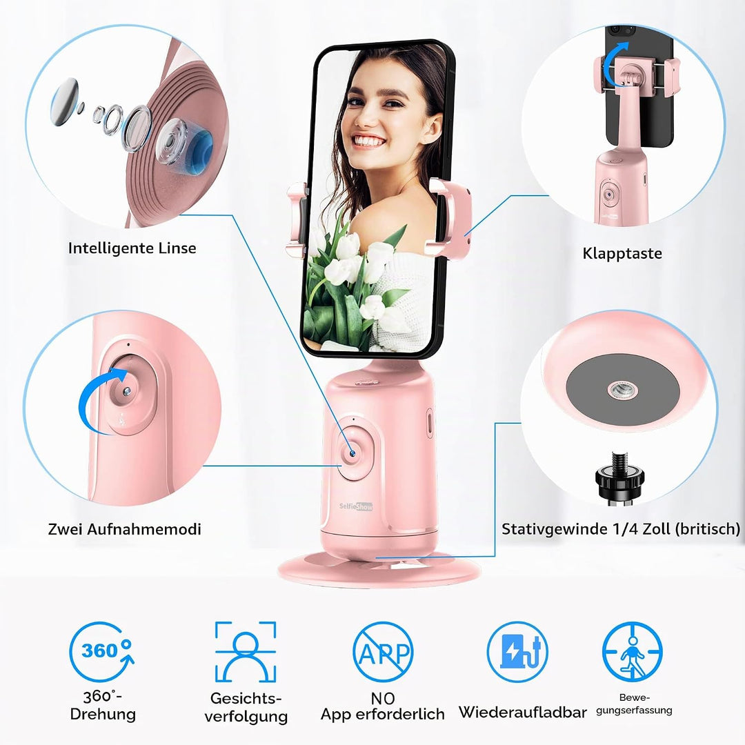 Auto Face Tracking Stativ, 360° Rotation Smart Tracking Telefonhalter, Keine App nötig, Smart Gesich