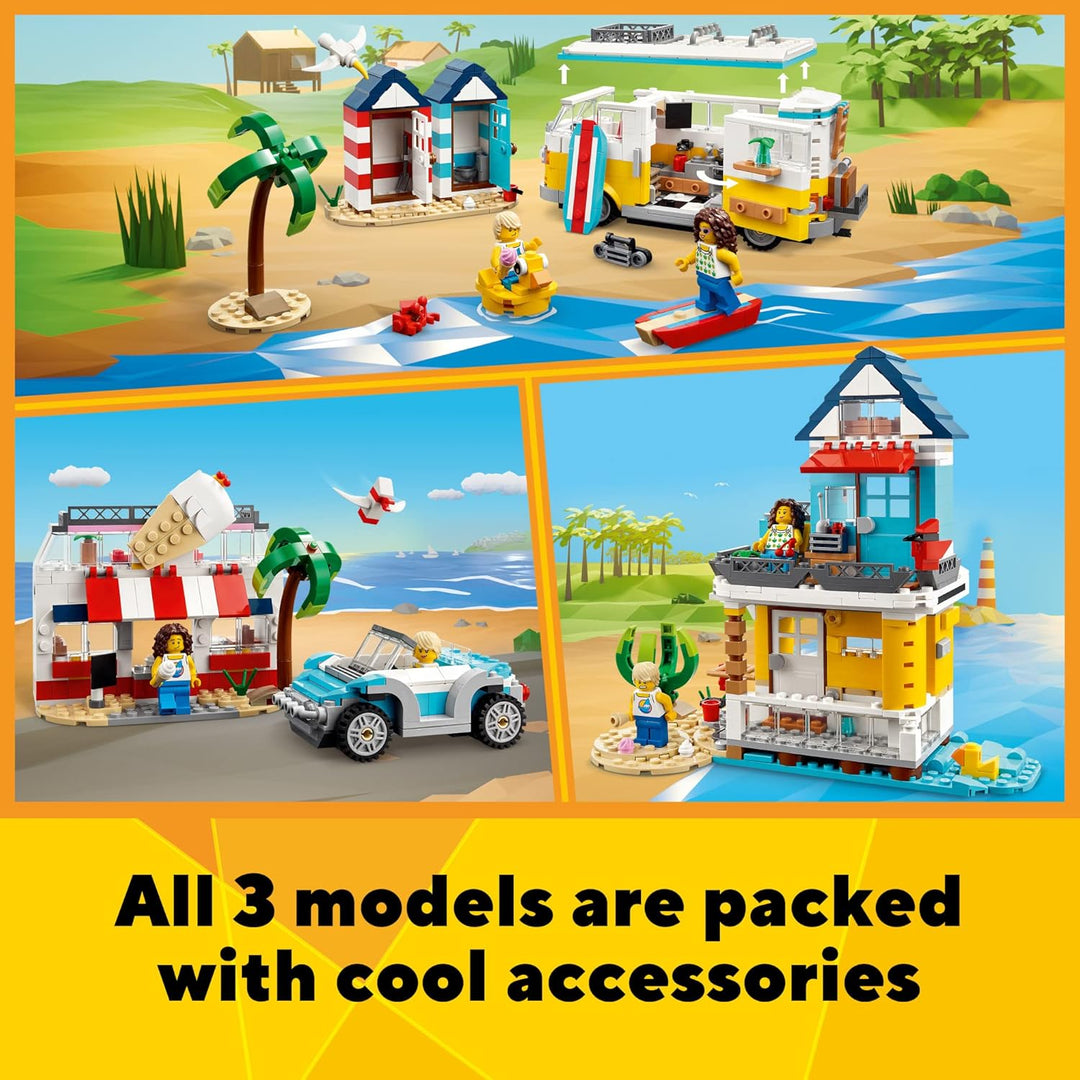 LEGO Creator 3 in 1 Bausatz für Wohnmobil Eisdiele Strandhaus, tolles Geschenk für Surfer, Jungen un