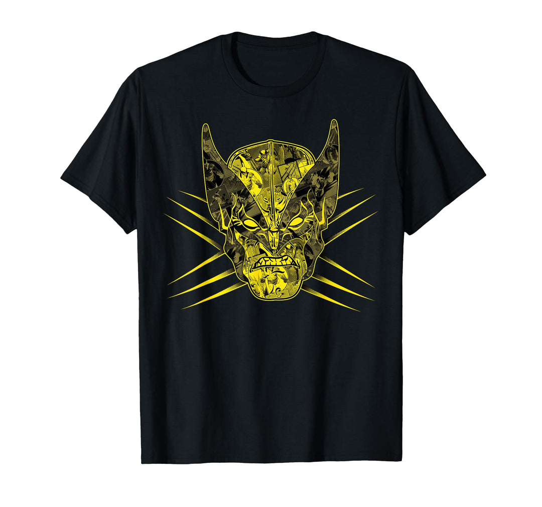 Womens Marvel X-Men Wolverine Yellow Retro Comic Face Logo T-Shirt XL Black