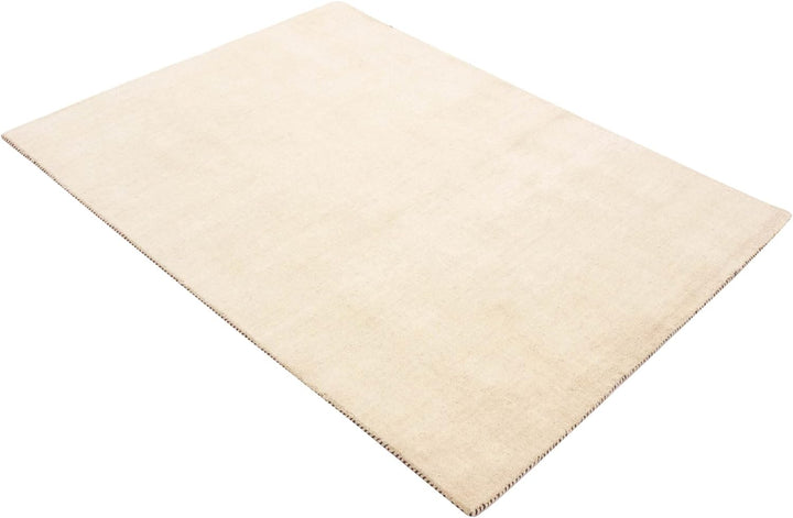 RUG PRINCE Wollteppich Gabbeh Uni 40x60 Handgewebt Weiss Einfarbig Handarbeit Zimmer Weiss 40x60 cm,