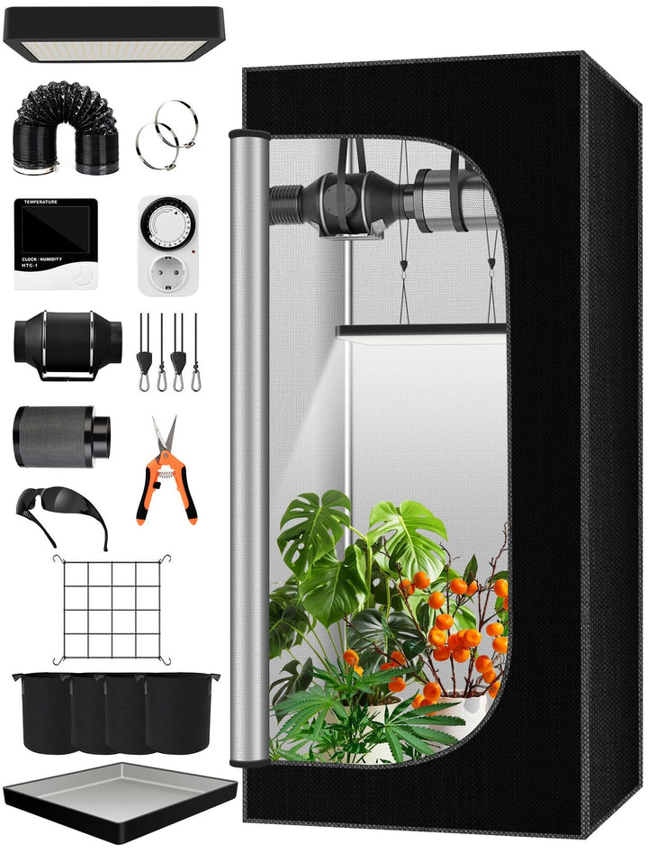 Komplettes Growzelt Set, 70x70x160cm Growbox, Growzelt-System mit 100W LED-Wachstumslicht, automatis