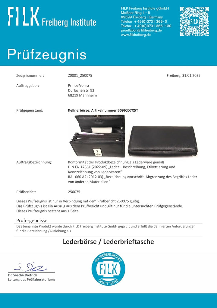Echt Leder Kellner Geldbörse Profi Kellnerportemonnaie weich RFID | Kellnerbörse (18,5 x 9,5 x 4,5cm
