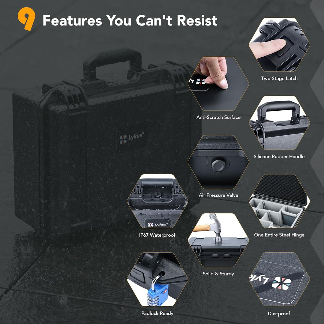 Lykus PVC1 Wasserdicht Koffer Tasche Case mit gepolsterten Trennwänden für Kameras, Objektive, Dual
