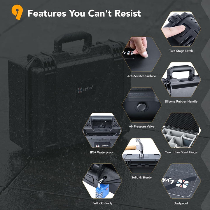 Lykus PVC1 Wasserdicht Koffer Tasche Case mit gepolsterten Trennwänden für Kameras, Objektive, Dual