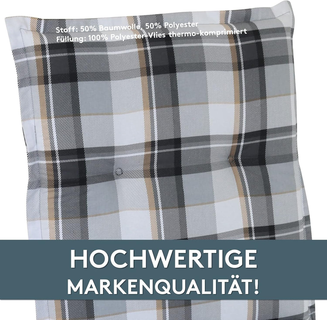 LILENO HOME Gartenstuhl Auflagen als [2er Set - Niedriglehner] in Karo Grau - Bequeme Liegen als Sit