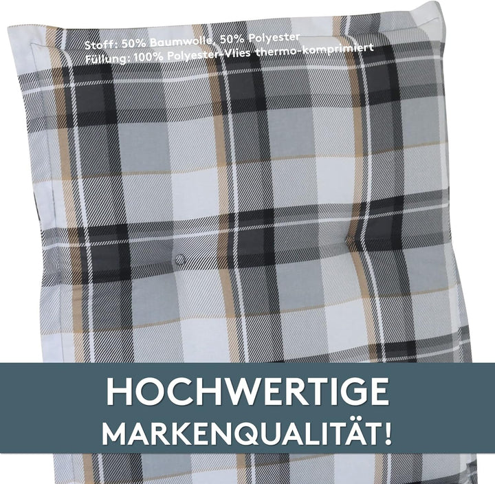 LILENO HOME Gartenstuhl Auflagen als [2er Set - Niedriglehner] in Karo Grau - Bequeme Liegen als Sit