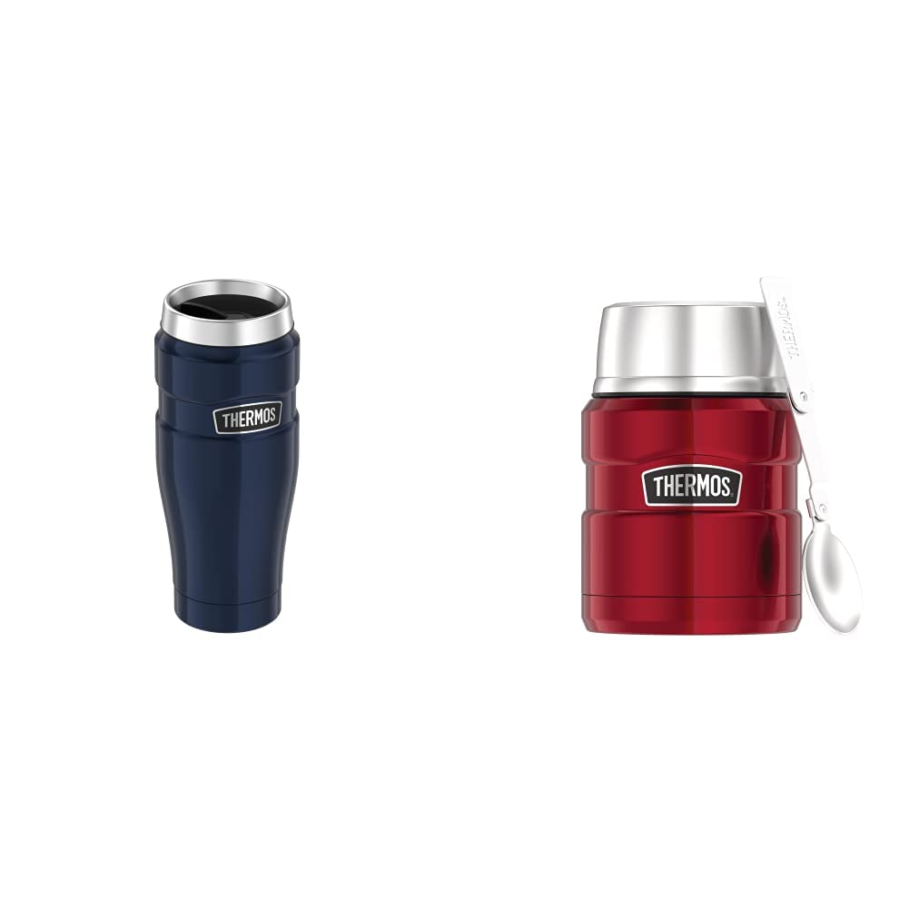 Thermos Thermobecher Stainless King, Kaffeebecher to go Edelstahl blau 470ml & Thermobehälter für Es
