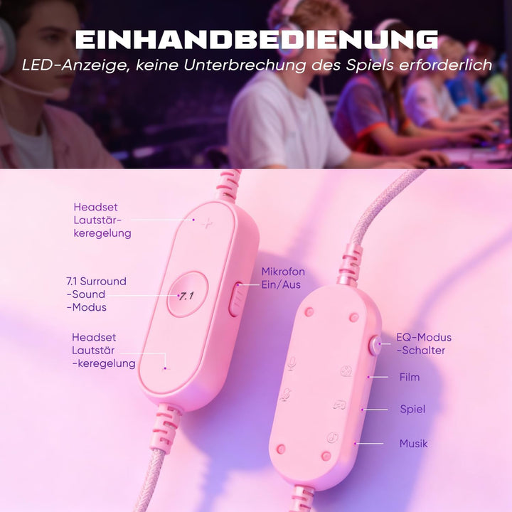 FIFINE Gaming Headset mit Mikrofon, Over Ear Kopfhörer mit Kabel, USB Headset für PC PS4 PS5, RGB He