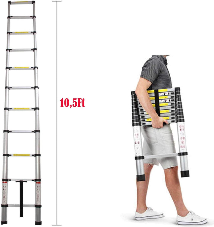 3,2 m Alu Arbeitsstufenleiter Dekorateure DIY ausziehbare Teleskop-Dachbodenleiter 10,5 Fuss Mehrzwe