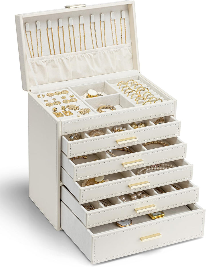 Vlando Modern Schmuckkasten Gross, Schmuckkästchen mit 6 Ebenen, Geräumige Schmuckschatulle Damen, f