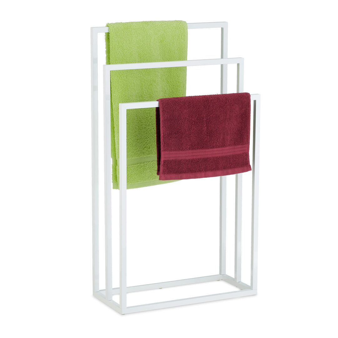 Relaxdays Handtuchständer, 3 Stangen, Stahl, H x B x T: 82,5 x 46 x 21 cm, freistehender Duschtuchha