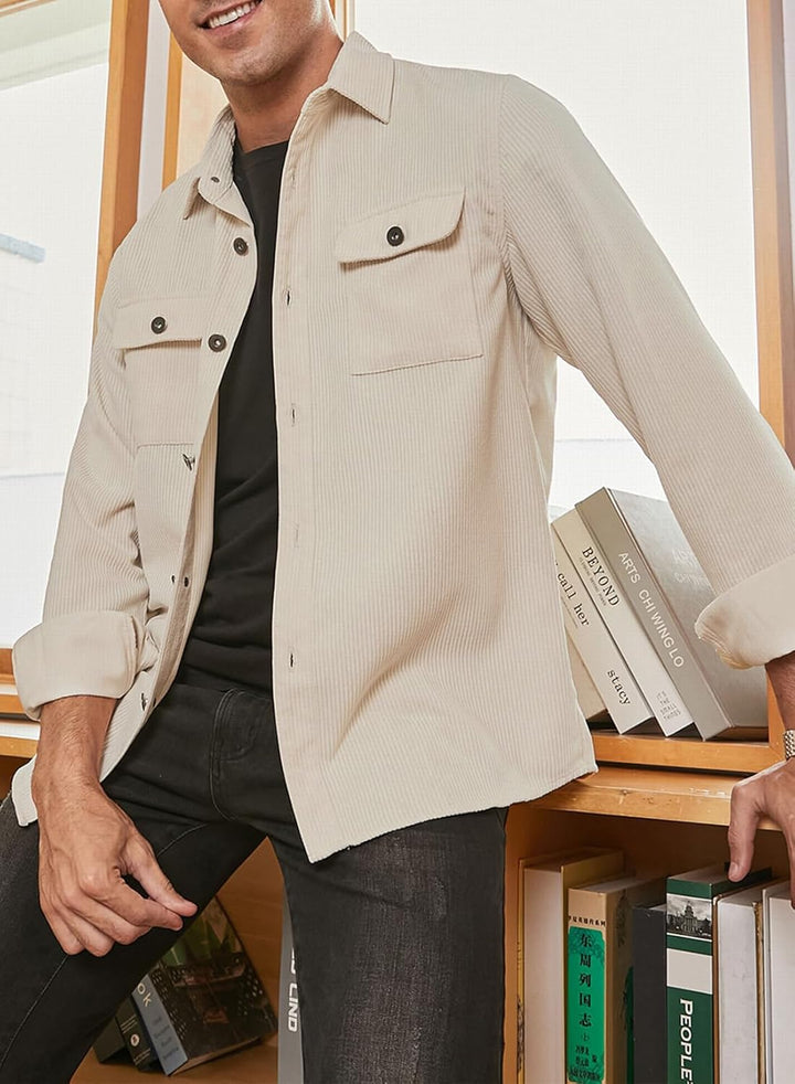 Elegancity Herren Hemd Cord Langarm Freizeithemd Männer Jacke Regular Fit Button Up Hemdjacke Mit Kl
