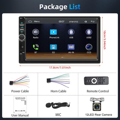Podofo A-pple Carplay Android Auto 2 Din Autoradio, 7" HD Touchscreen MP5 Player Unterstützung Bluet
