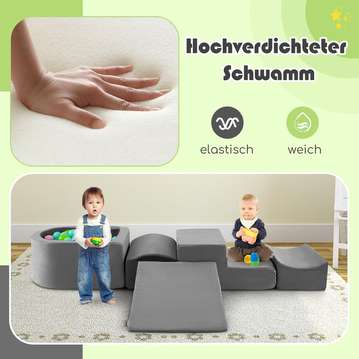 COSTWAY 5 TLG. Schaumstoffbausteine, Riesenbausteine mit Bällebad, Grossbausteine zum Toben und Klet