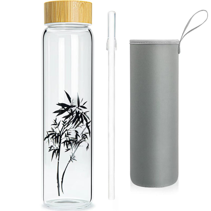 Ferexer Trinkflasche Glas 1l Wasserflasche Glas mit Bambus Deckel 600 ml / 1 Liter Bambus 1liter 100