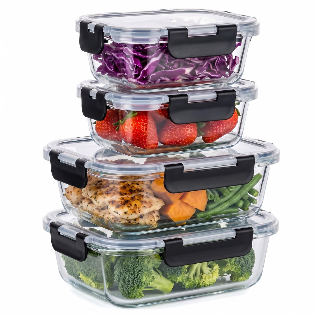 Hotec Glas-Frischhaltedosen Set, (4er-Pack), Auslaufsicher, BPA-frei, Mikrowellen-, Ofen-, Gefrier-