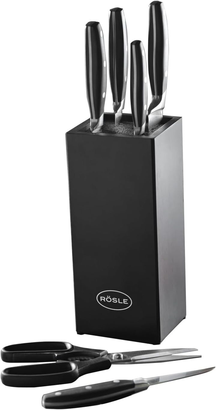 RÖSLE Messerblock-Set 7-teilig - Schwarz - Kunststoff - Spezialklingenstahl - Bambus