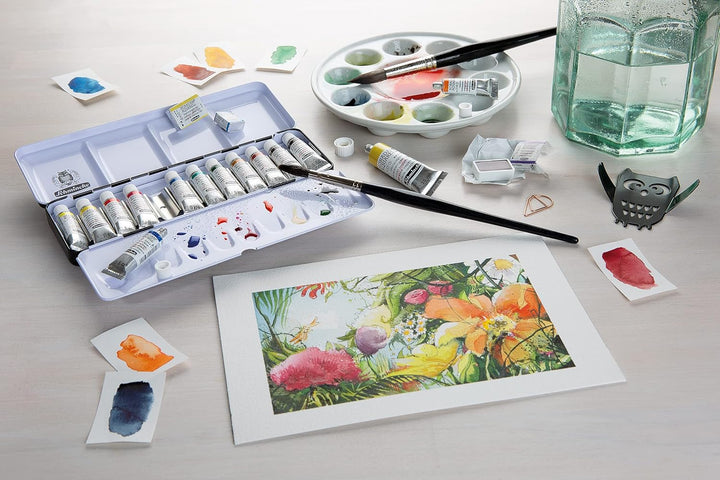 Schmincke – HORADAM AQUARELL Leerkasten für 10 x 15 ml Tuben, 74 910 097, schwarzer Metallkasten mit