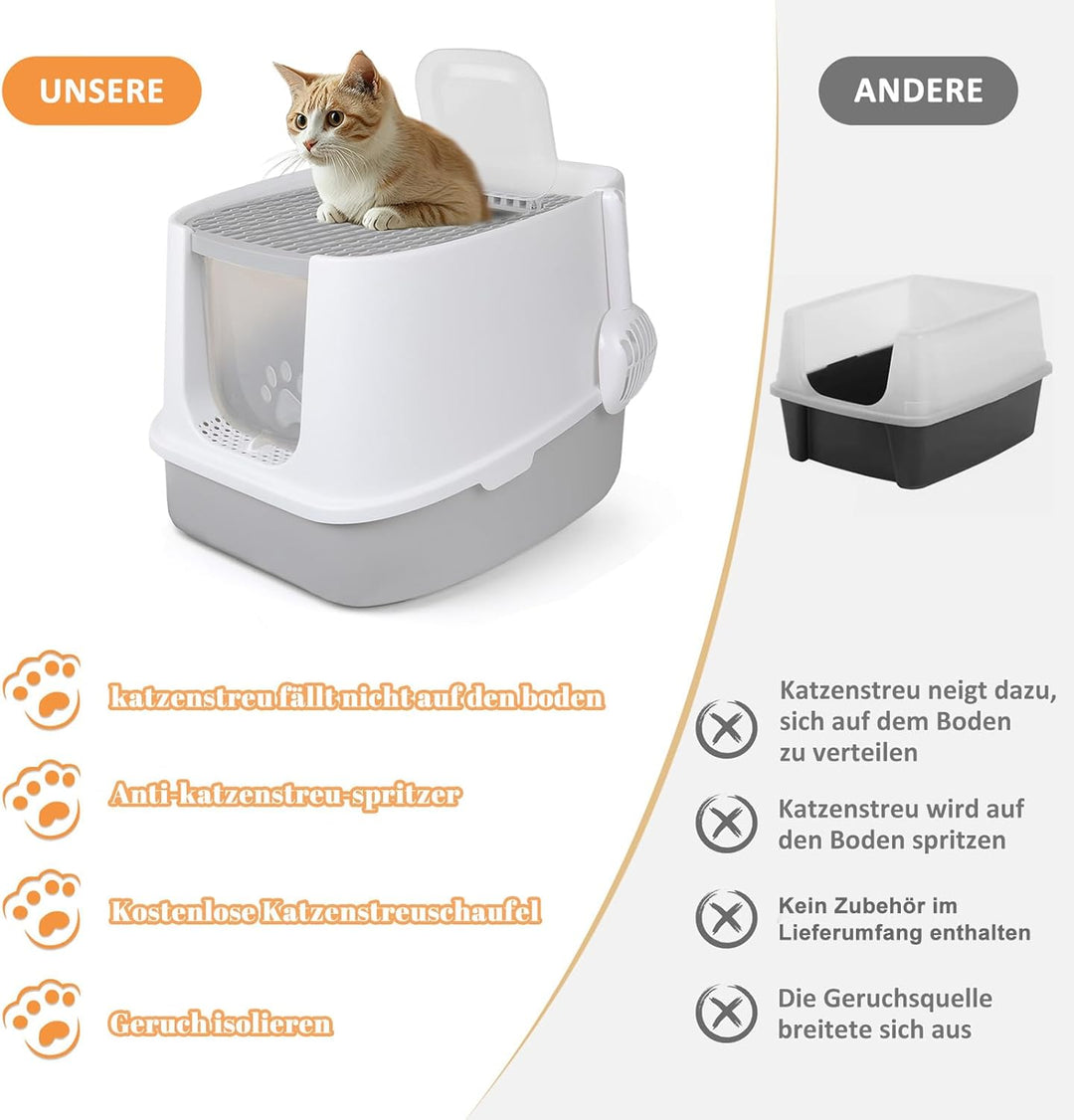 CALIYO Katzenklo mit Deckel - Anti-Geruch Katzenklo Geschlossen mit Hoher Rand, Katzentoilette mit S