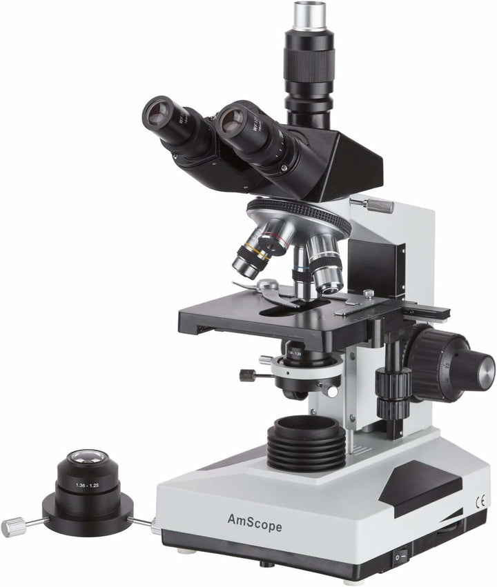 AmScope T490B-DK Trinokulares Zusammengesetztes Dunkelfeldmikroskop, 40X-2000X, 12" x 9" x 16", Weis