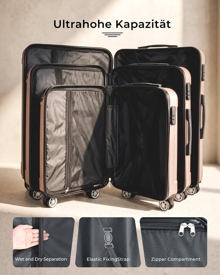 3tlg Kofferset, Trolley Koffer Reisekofferset, (55/66/76CM), Handgepäck Koffer, 360°drehbare Hartsch