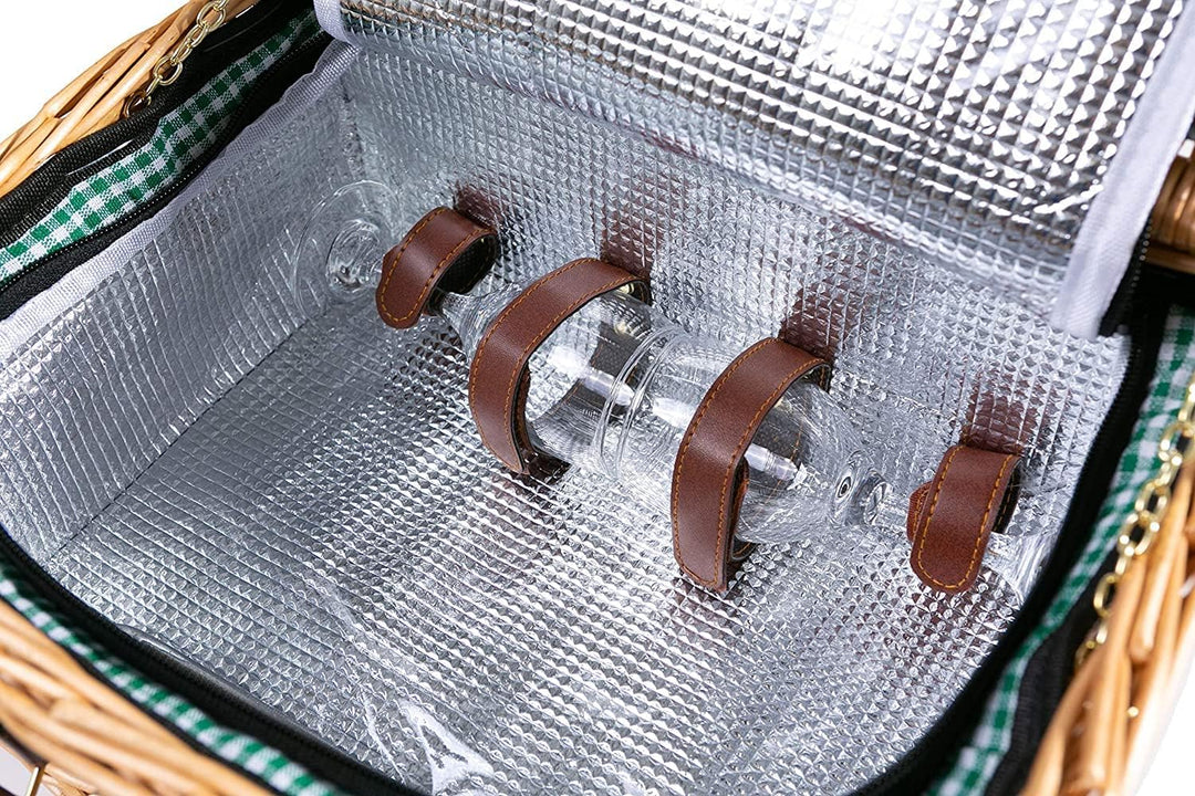 2 Handgefertigte Picknickkörbe für 2 Personen mit Kühlfach, Multifunktionsmesser, Edelstahlbesteck,