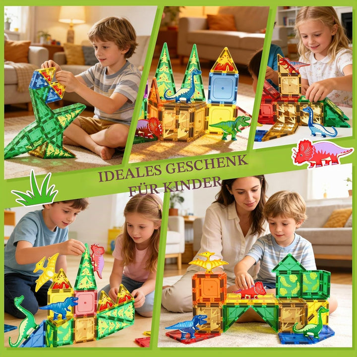Dinosaurier-Spielzeug, magnetische Fliesen – Magnetbausteine für Kleinkinder, Kinderspielzeug, MINT,