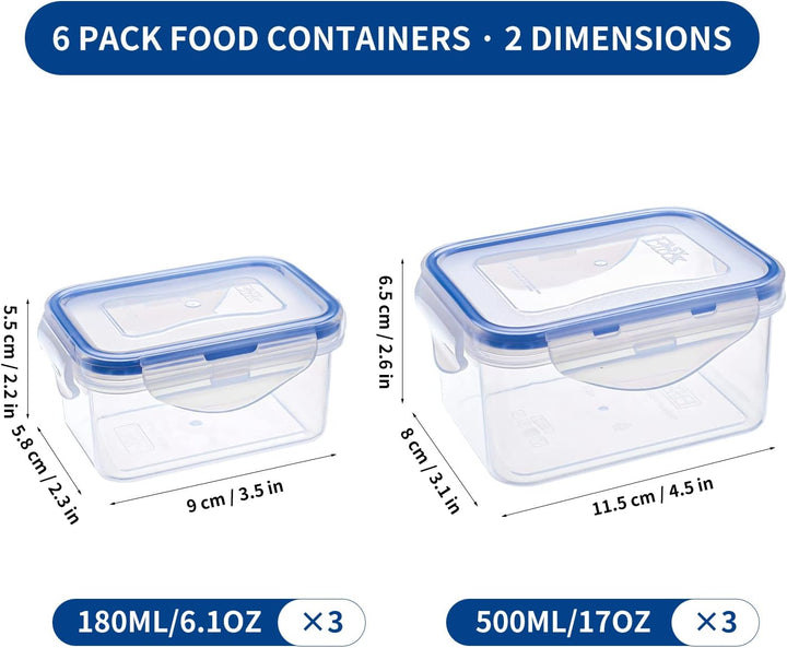 EASYLOCK 6 PACK 500ML/180ML Kunststoff Frischhaltedosen Set mit Deckel, Rechteckige Aufbewahrungsbox