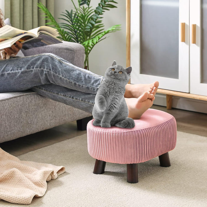 YMYNY Fusshocker, Sitzbank mit Griff, Gebogener Tritthocker mit weichem Sitzkissen, Gepolsterter Hoc