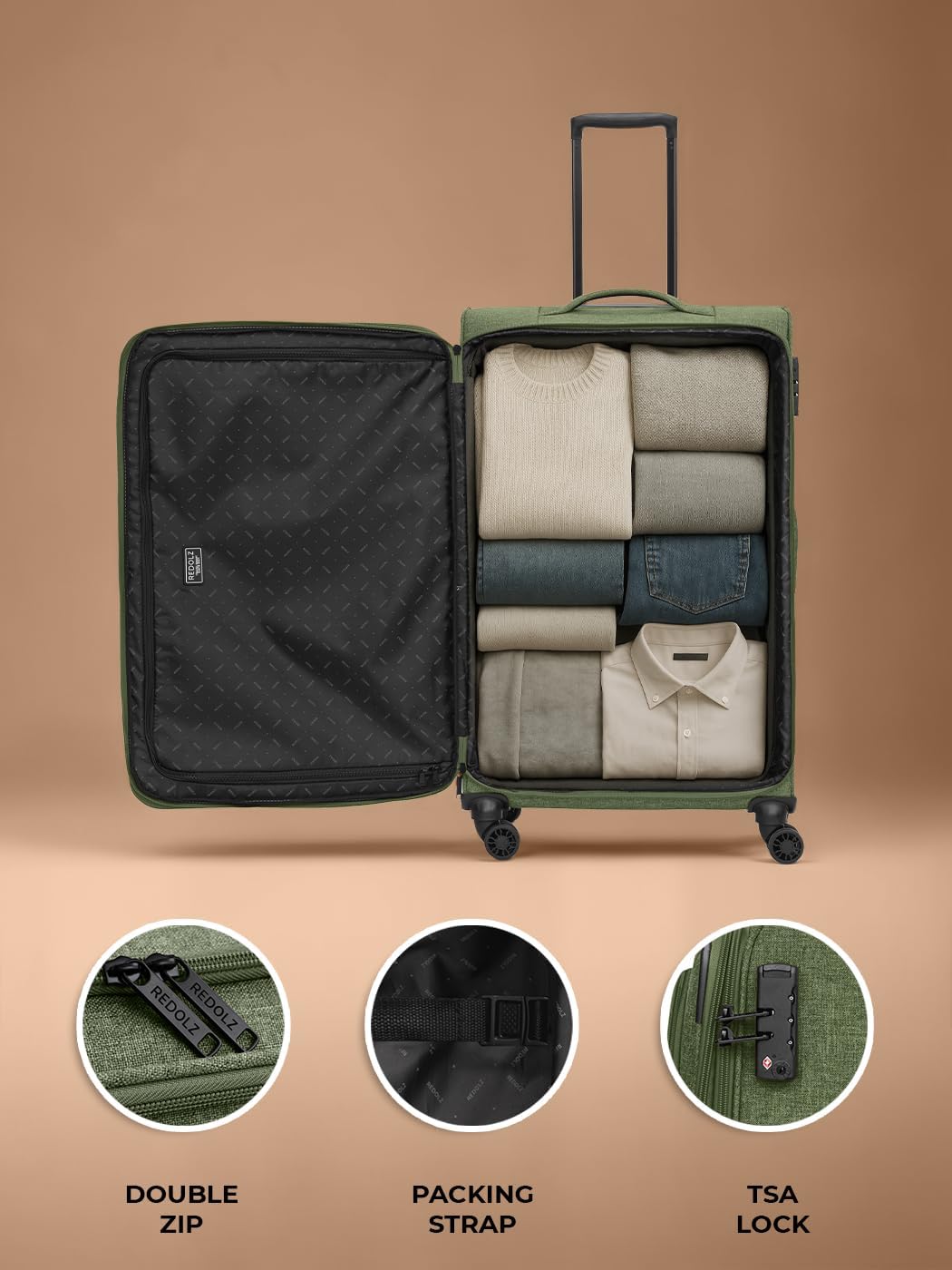 REDOLZ Weichschalen Koffer für Damen & Herren | Leichter Trolley 77 cm mit 4 Doppelrollen & TSA-Schl