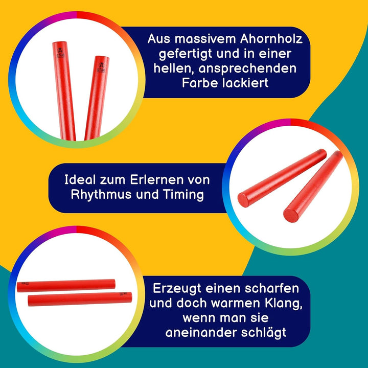 A-Star Claves aus rotem Holz, 20 cm – Packung mit 10 Paaren – Handrhythmusstäbe, Schlaginstrument au