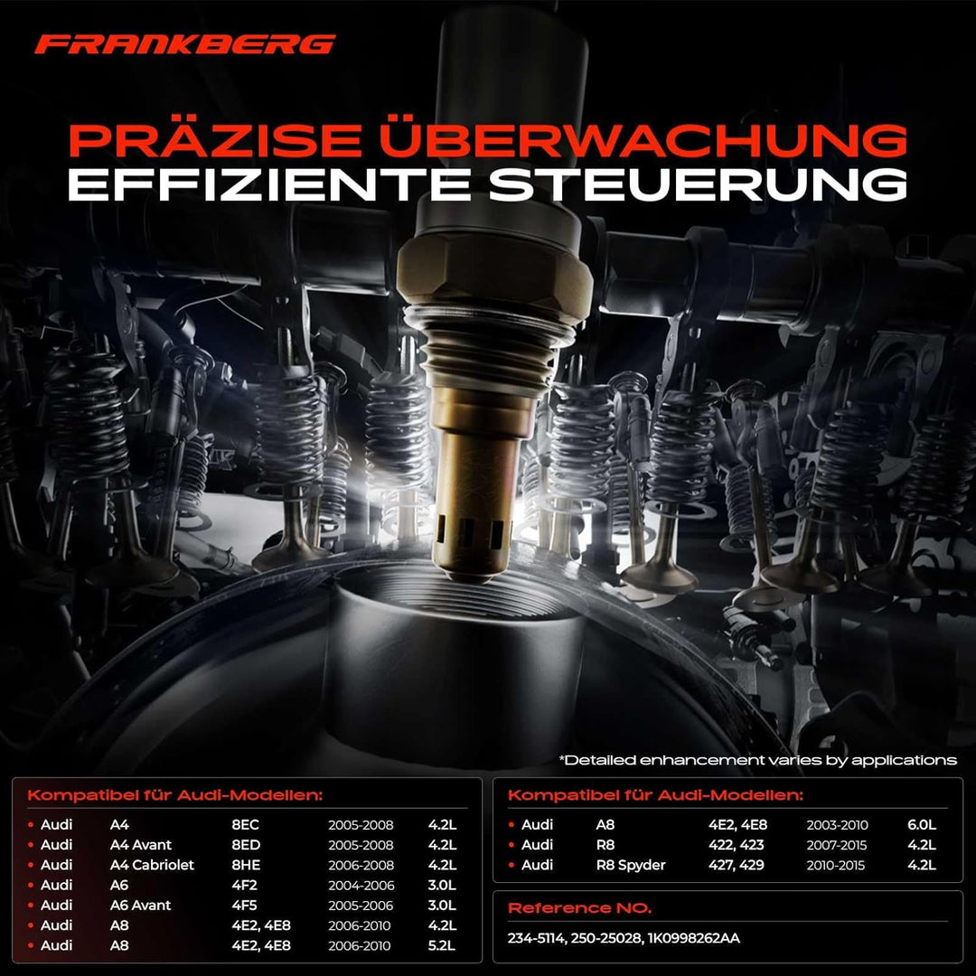Frankberg 1x Lambdasonde Kompatibel mit A4 2004-2009 A8 2003-2010 Q7 2007-2012 R8 2010-2015 A.m.a.r.
