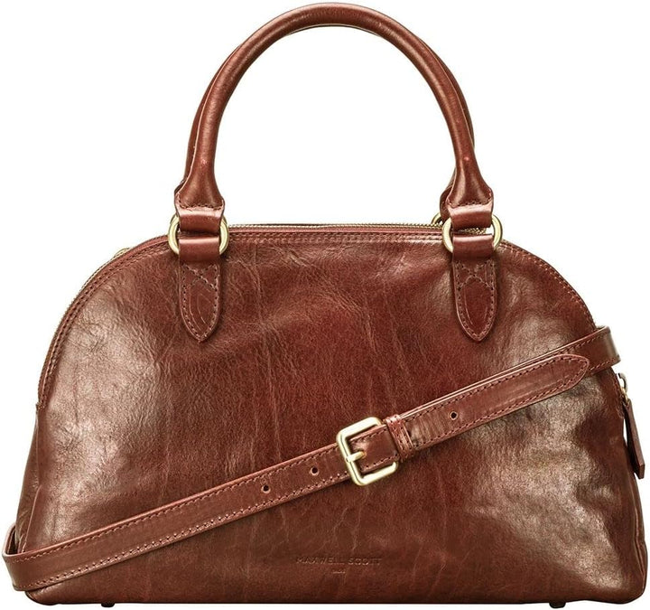 Maxwell Scott Hochwertige Damen Leder Bowling Bag Handtasche LilianaS in Cognac Braun, Cognac Braun