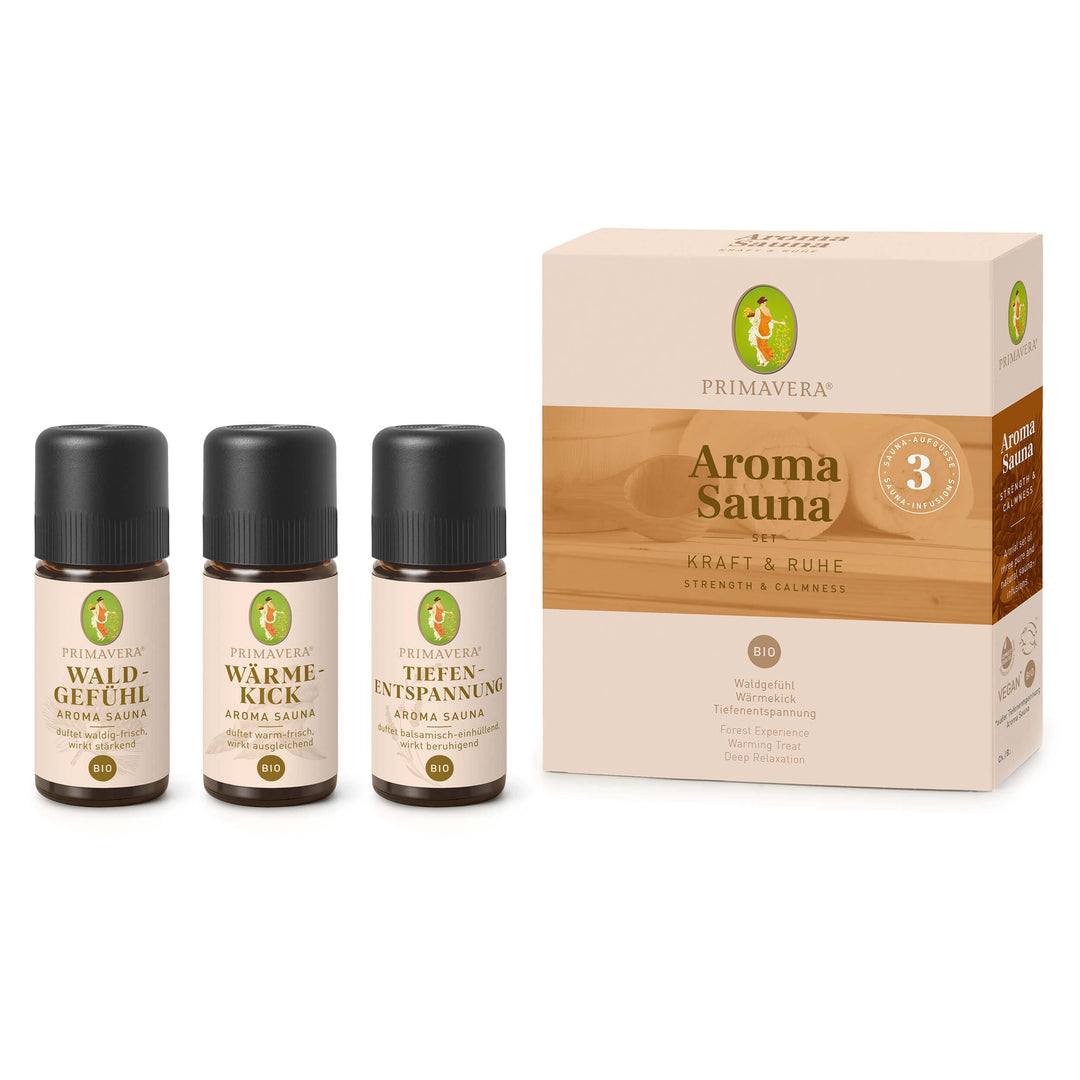 Primavera Bio Aroma Sauna Set (Kraft und Ruhe), 3 x 10 ml